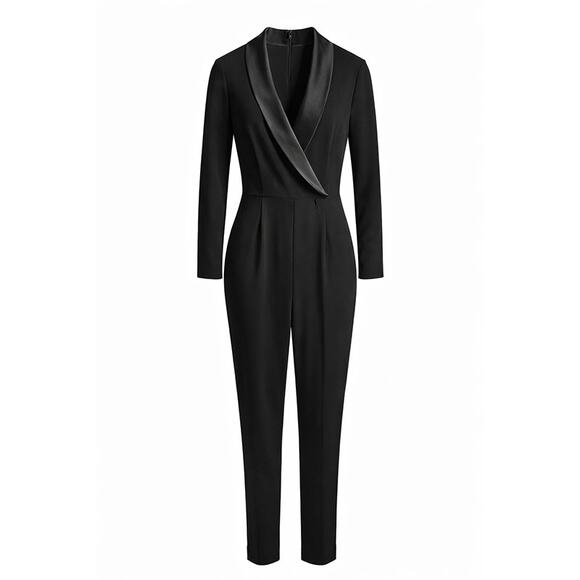 Adrianna Papell Pants - Adrianna Papell Jumpsuit Black Long Sleeve V-neck Cocktail Formal sz 12 Wedding
